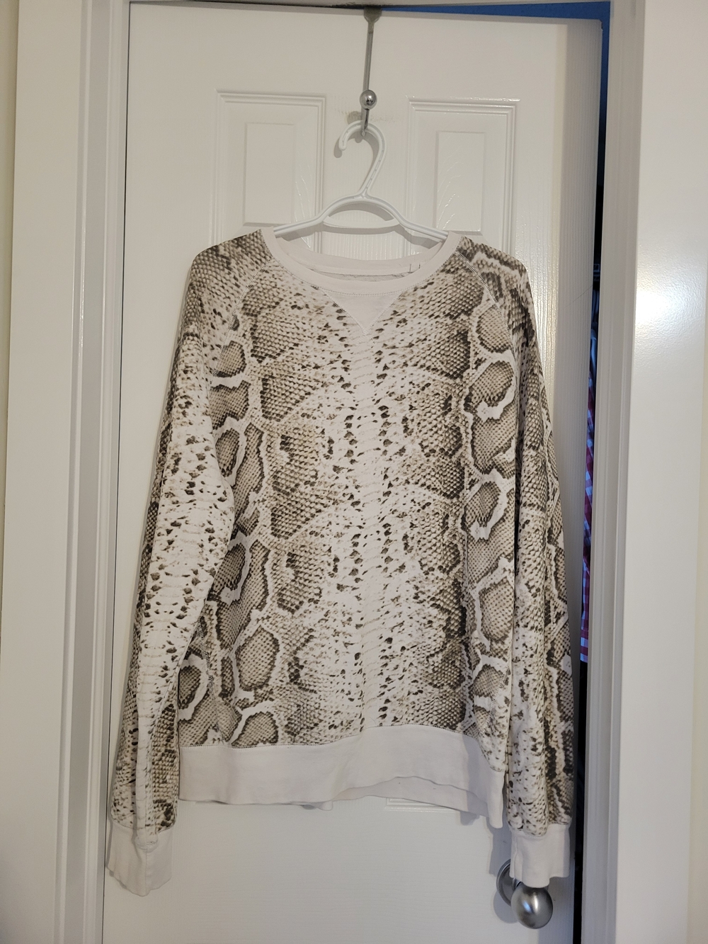 Snake-Print Crewneck Sweater - White/Tan